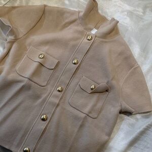 H&M Cream Ribbed Knit Short-Sleeve Jacket